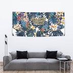 Gold Coast Titans Tapestry Tropical Hibiscus Floral Pattern With Blue And Yellow Accents