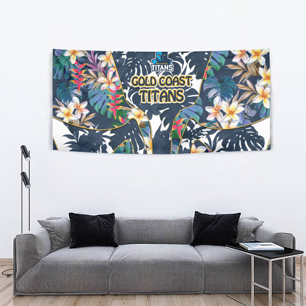 Gold Coast Titans Tapestry Tropical Hibiscus Floral Pattern With Blue And Yellow Accents