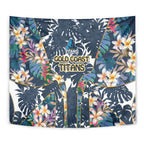 Gold Coast Titans Tapestry Tropical Hibiscus Floral Pattern With Blue And Yellow Accents