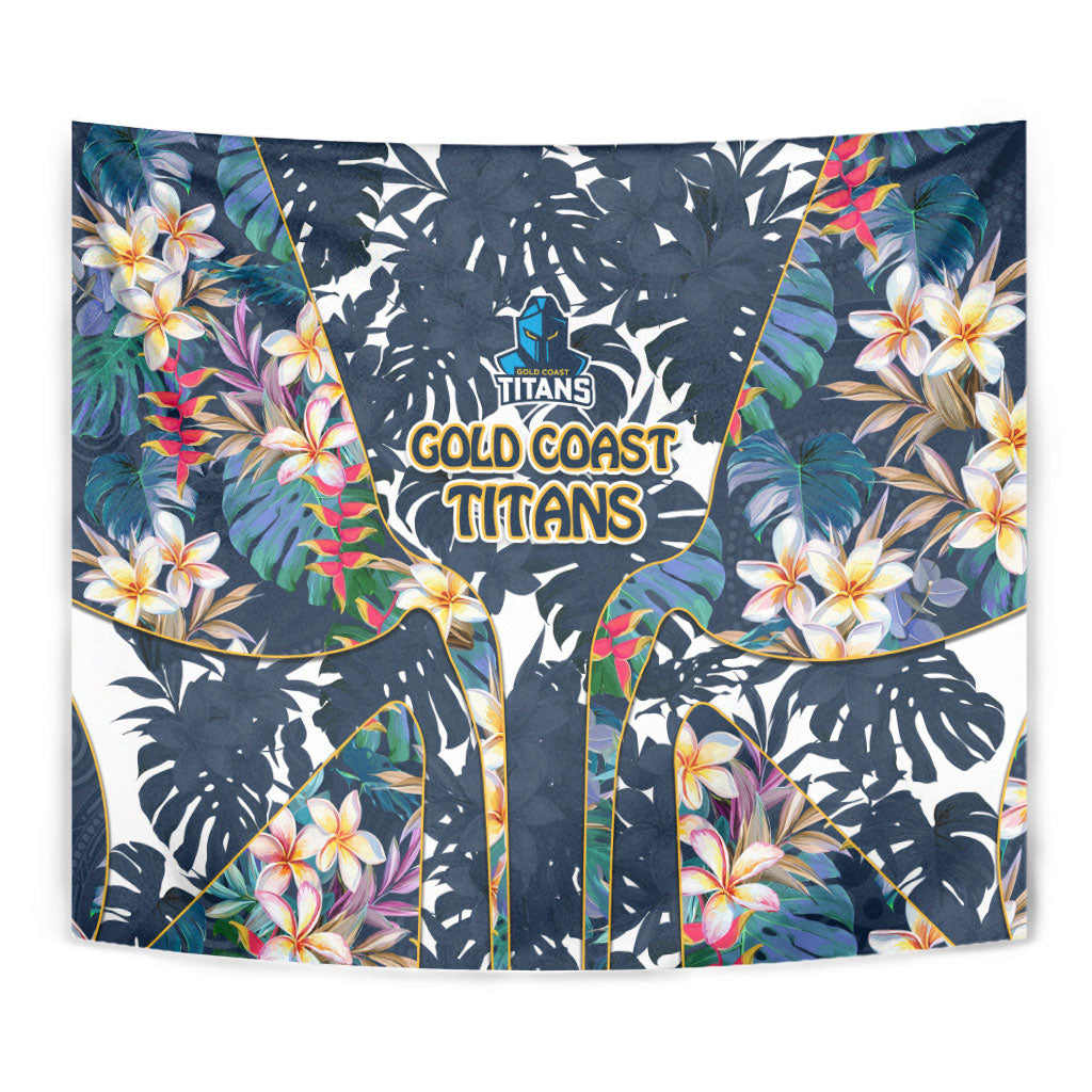 Gold Coast Titans Tapestry Tropical Hibiscus Floral Pattern With Blue And Yellow Accents