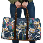 Gold Coast Titans Travel Bag Tropical Hibiscus Floral Pattern With Blue And Yellow Accents