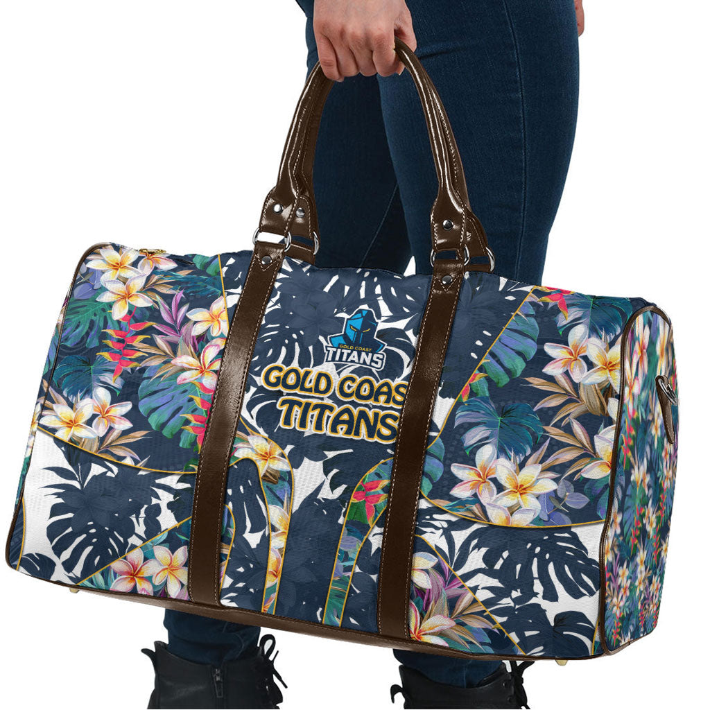 Gold Coast Titans Travel Bag Tropical Hibiscus Floral Pattern With Blue And Yellow Accents