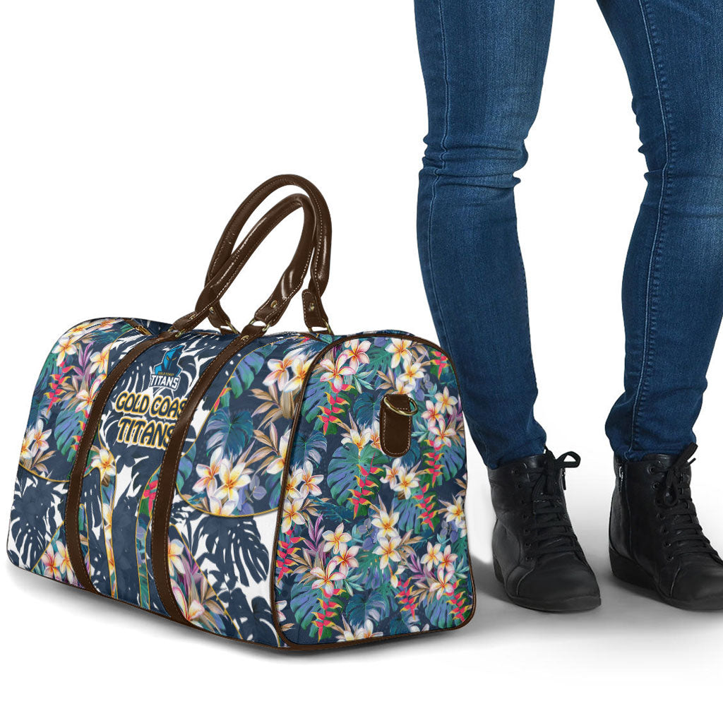 Gold Coast Titans Travel Bag Tropical Hibiscus Floral Pattern With Blue And Yellow Accents
