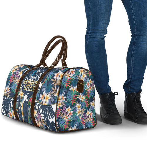 Gold Coast Titans Travel Bag Tropical Hibiscus Floral Pattern With Blue And Yellow Accents