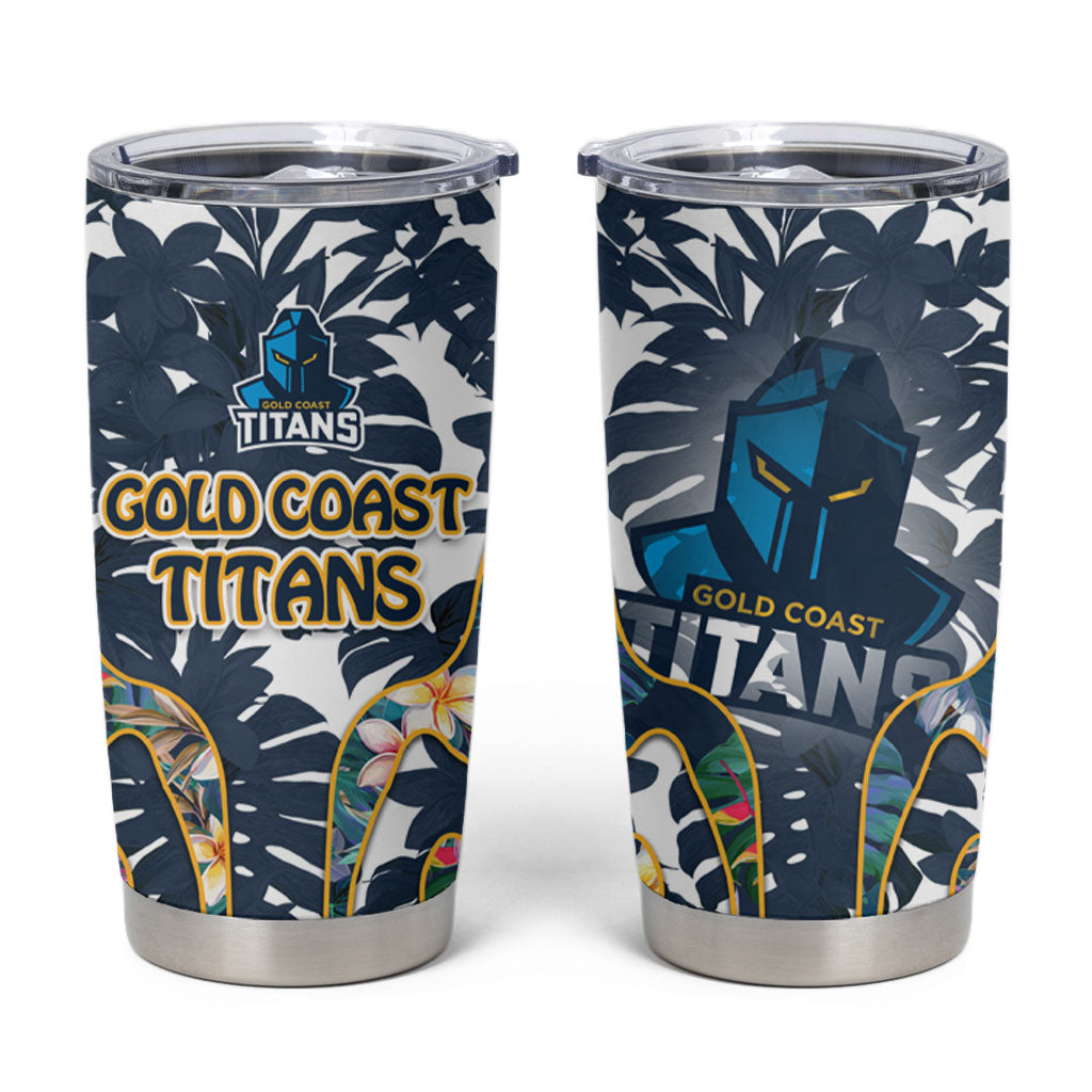 Gold Coast Titans Tumbler Cup Tropical Hibiscus Floral Pattern With Blue And Yellow Accents
