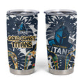 Gold Coast Titans Tumbler Cup Tropical Hibiscus Floral Pattern With Blue And Yellow Accents