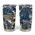 Gold Coast Titans Tumbler Cup Tropical Hibiscus Floral Pattern With Blue And Yellow Accents