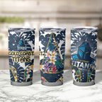 Gold Coast Titans Tumbler Cup Tropical Hibiscus Floral Pattern With Blue And Yellow Accents