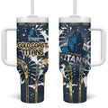 Gold Coast Titans Tumbler With Handle Tropical Hibiscus Floral Pattern With Blue And Yellow Accents