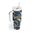 Gold Coast Titans Tumbler With Handle Tropical Hibiscus Floral Pattern With Blue And Yellow Accents