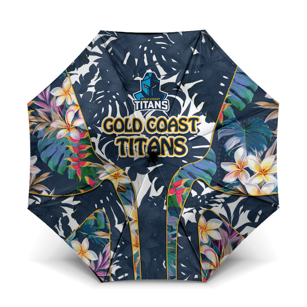 Gold Coast Titans Umbrella Tropical Hibiscus Floral Pattern With Blue And Yellow Accents