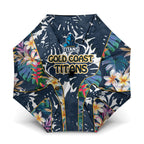 Gold Coast Titans Umbrella Tropical Hibiscus Floral Pattern With Blue And Yellow Accents