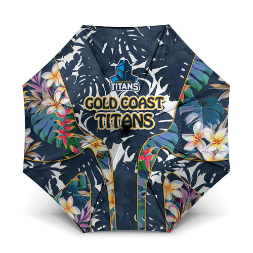 Gold Coast Titans Umbrella Tropical Hibiscus Floral Pattern With Blue And Yellow Accents