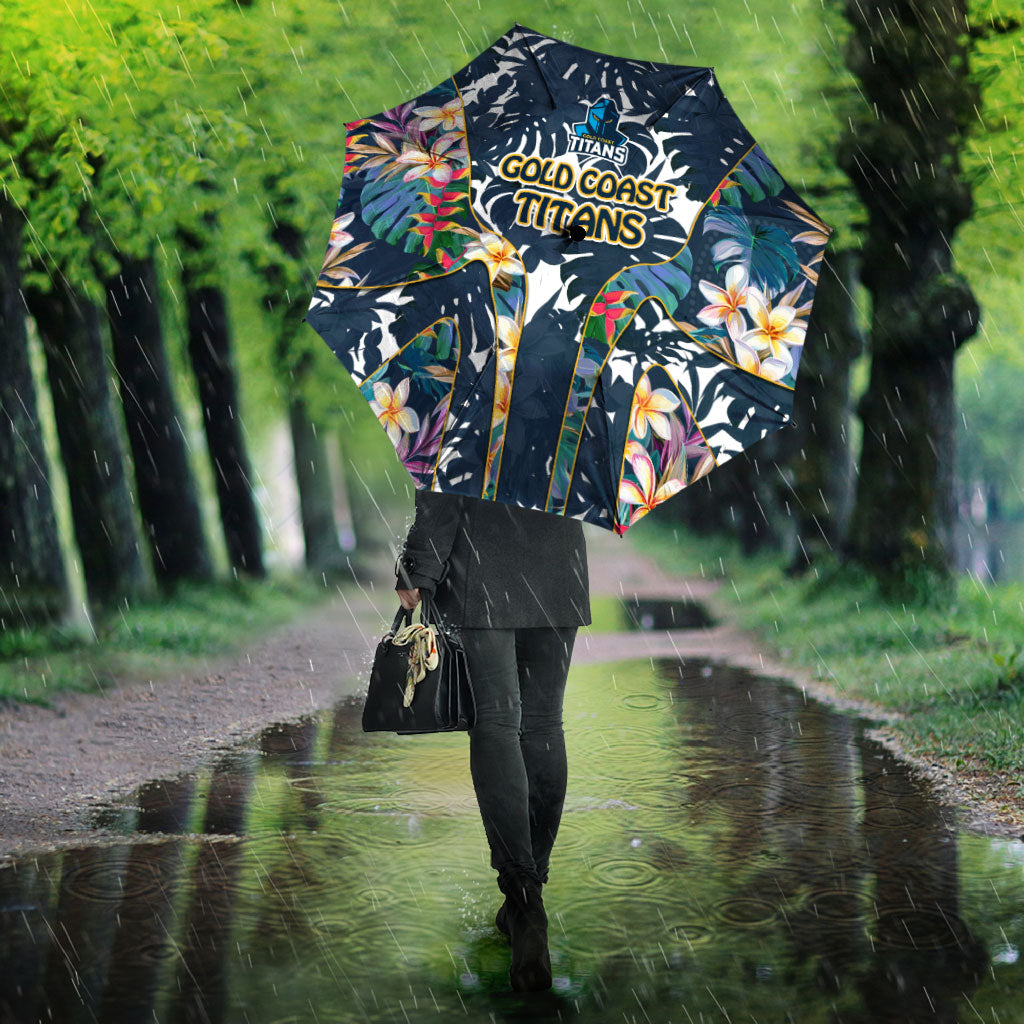 Gold Coast Titans Umbrella Tropical Hibiscus Floral Pattern With Blue And Yellow Accents
