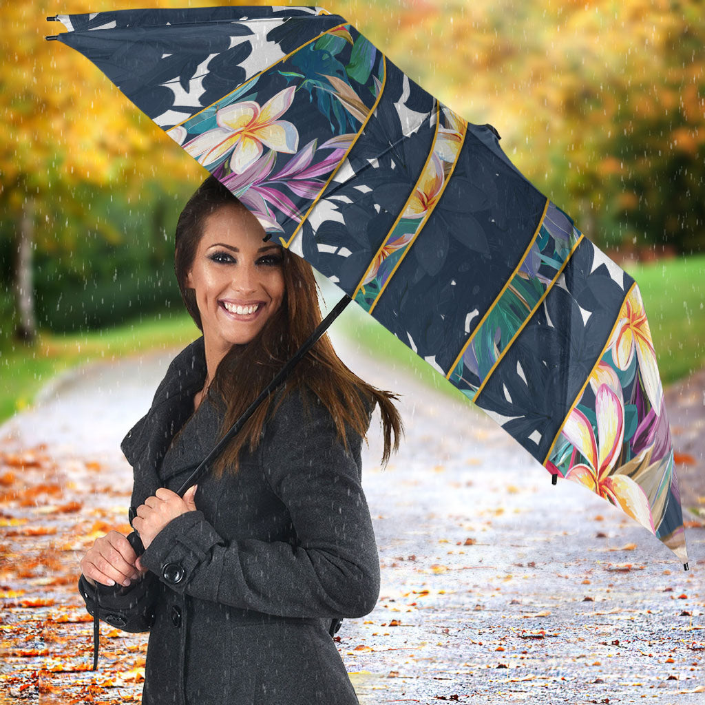 Gold Coast Titans Umbrella Tropical Hibiscus Floral Pattern With Blue And Yellow Accents