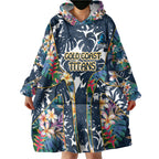 Gold Coast Titans Wearable Blanket Hoodie Tropical Hibiscus Floral Pattern With Blue And Yellow Accents