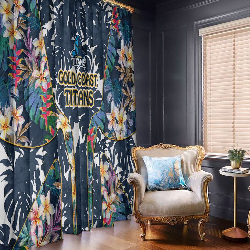 Gold Coast Titans Window Curtain Tropical Hibiscus Floral Pattern With Blue And Yellow Accents