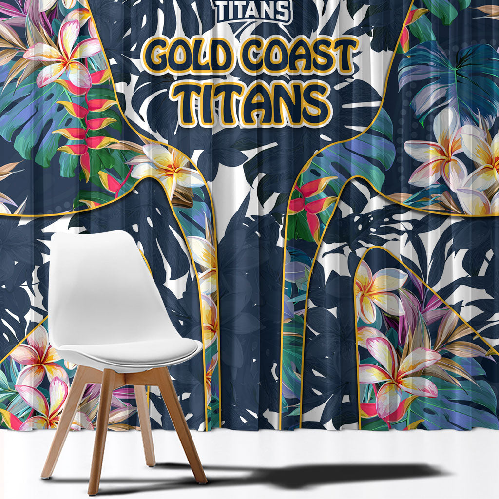 Gold Coast Titans Window Curtain Tropical Hibiscus Floral Pattern With Blue And Yellow Accents