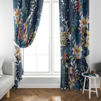 Gold Coast Titans Window Curtain Tropical Hibiscus Floral Pattern With Blue And Yellow Accents