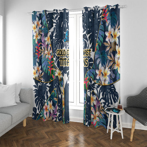 Gold Coast Titans Window Curtain Tropical Hibiscus Floral Pattern With Blue And Yellow Accents
