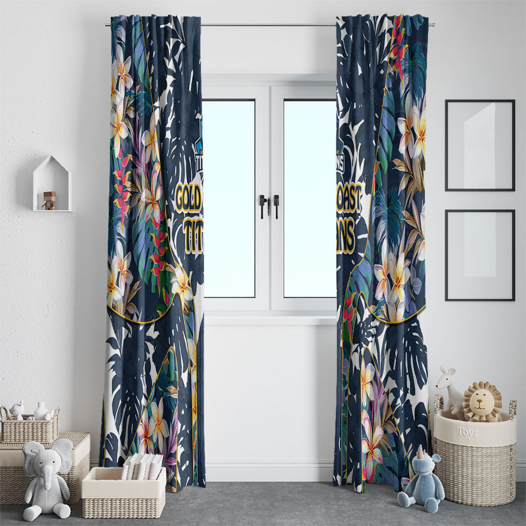 Gold Coast Titans Window Curtain Tropical Hibiscus Floral Pattern With Blue And Yellow Accents