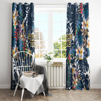 Gold Coast Titans Window Curtain Tropical Hibiscus Floral Pattern With Blue And Yellow Accents