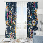 Gold Coast Titans Window Curtain Tropical Hibiscus Floral Pattern With Blue And Yellow Accents