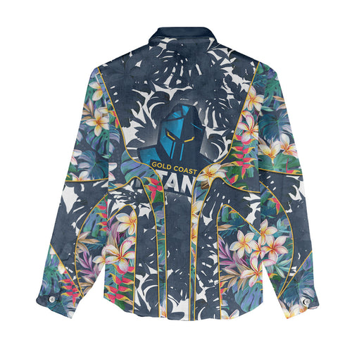 Gold Coast Titans Women Casual Shirt Tropical Hibiscus Floral Pattern With Blue And Yellow Accents
