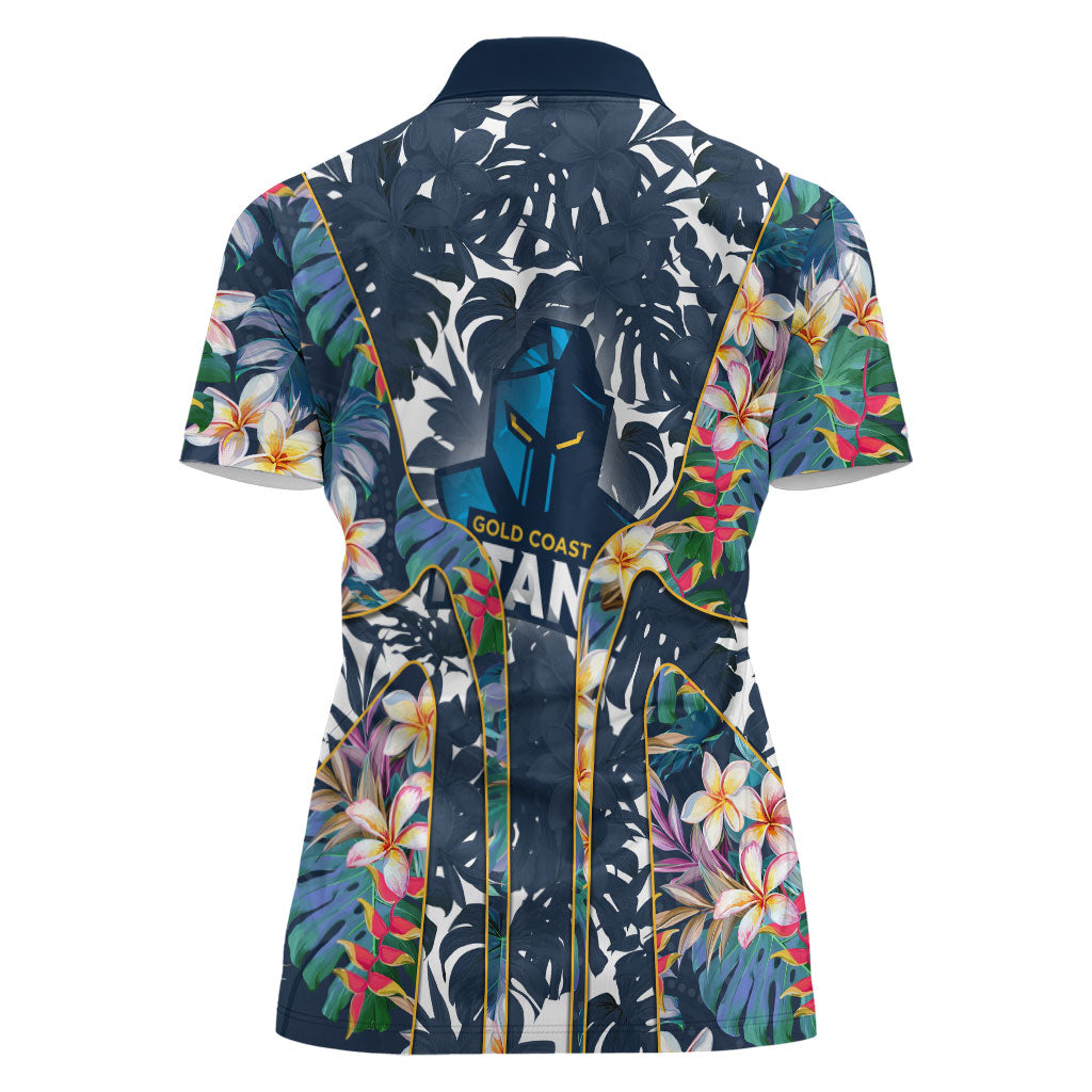 Gold Coast Titans Women Polo Shirt Tropical Hibiscus Floral Pattern With Blue And Yellow Accents