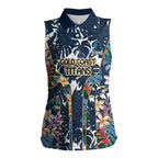 Gold Coast Titans Women Sleeveless Polo Shirt Tropical Hibiscus Floral Pattern With Blue And Yellow Accents