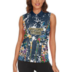 Gold Coast Titans Women Sleeveless Polo Shirt Tropical Hibiscus Floral Pattern With Blue And Yellow Accents