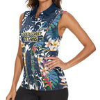 Gold Coast Titans Women Sleeveless Polo Shirt Tropical Hibiscus Floral Pattern With Blue And Yellow Accents