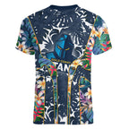 Gold Coast Titans Women V-Neck T-Shirt Tropical Hibiscus Floral Pattern With Blue And Yellow Accents