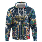 Gold Coast Titans Zip Hoodie Tropical Hibiscus Floral Pattern With Blue And Yellow Accents