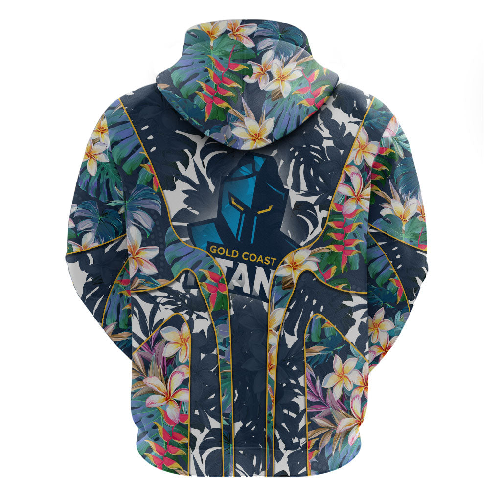 Gold Coast Titans Zip Hoodie Tropical Hibiscus Floral Pattern With Blue And Yellow Accents