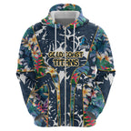 Gold Coast Titans Zip Hoodie Tropical Hibiscus Floral Pattern With Blue And Yellow Accents