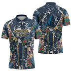 Gold Coast Titans Zipper Polo Shirt Tropical Hibiscus Floral Pattern With Blue And Yellow Accents