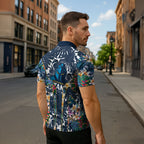 Gold Coast Titans Zipper Polo Shirt Tropical Hibiscus Floral Pattern With Blue And Yellow Accents