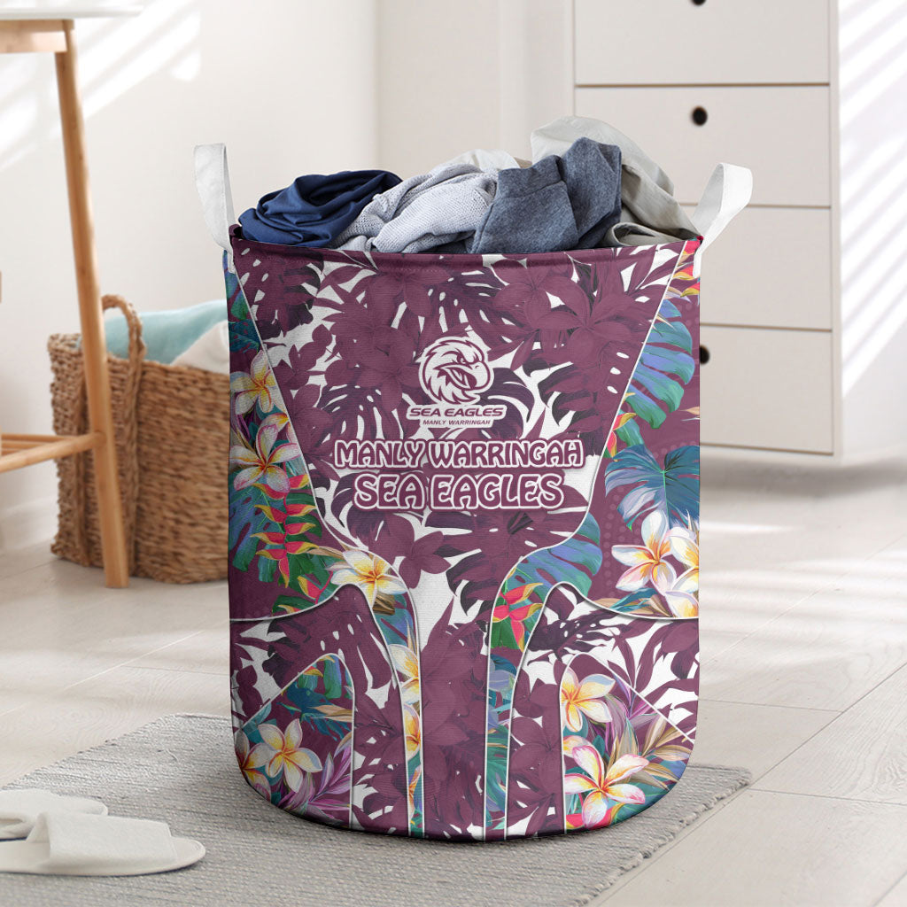 Manly Warringah Sea Eagles Laundry Basket Tropical Hibiscus Floral Pattern With Maroon And White Accents