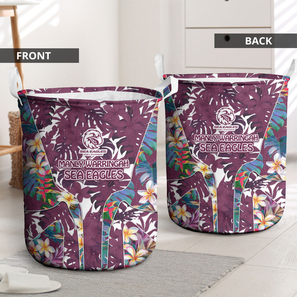 Manly Warringah Sea Eagles Laundry Basket Tropical Hibiscus Floral Pattern With Maroon And White Accents