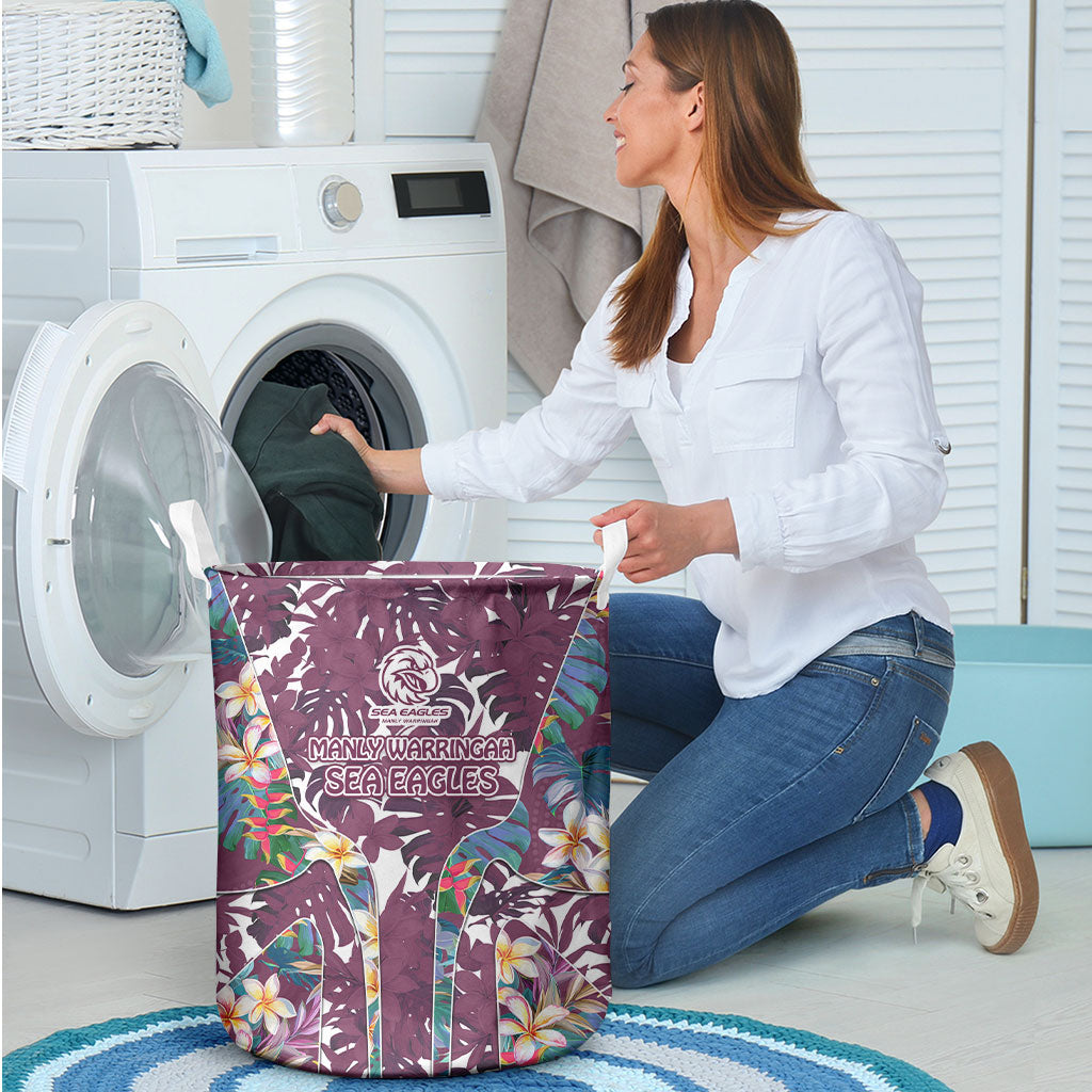 Manly Warringah Sea Eagles Laundry Basket Tropical Hibiscus Floral Pattern With Maroon And White Accents