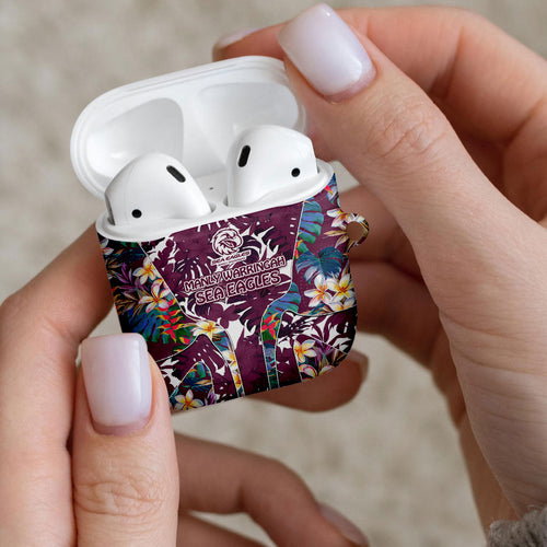 Manly Warringah Sea Eagles AirPods Case Tropical Hibiscus Floral Pattern With Maroon And White Accents