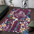 Manly Warringah Sea Eagles Area Rug Tropical Hibiscus Floral Pattern With Maroon And White Accents