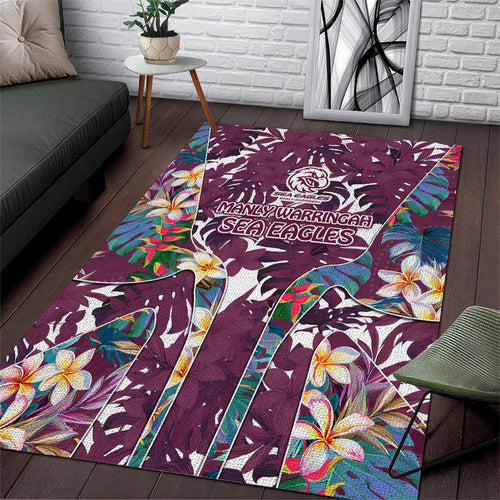 Manly Warringah Sea Eagles Area Rug Tropical Hibiscus Floral Pattern With Maroon And White Accents