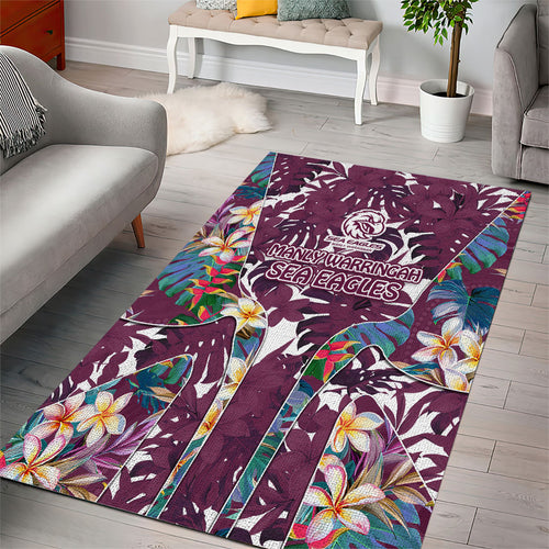 Manly Warringah Sea Eagles Area Rug Tropical Hibiscus Floral Pattern With Maroon And White Accents