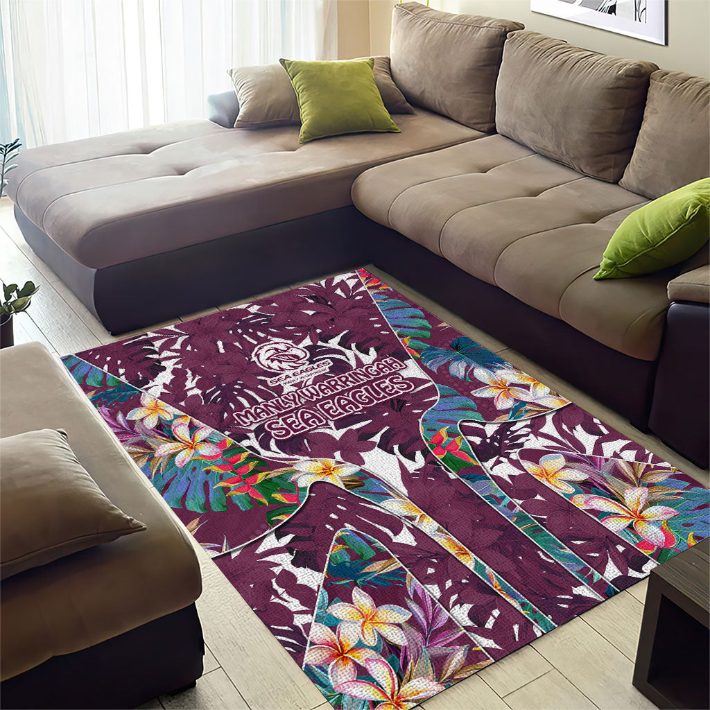Manly Warringah Sea Eagles Area Rug Tropical Hibiscus Floral Pattern With Maroon And White Accents