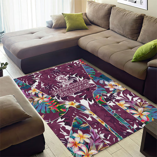 Manly Warringah Sea Eagles Area Rug Tropical Hibiscus Floral Pattern With Maroon And White Accents