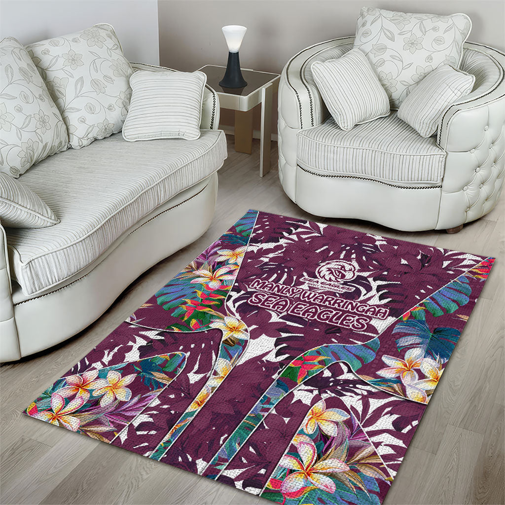 Manly Warringah Sea Eagles Area Rug Tropical Hibiscus Floral Pattern With Maroon And White Accents