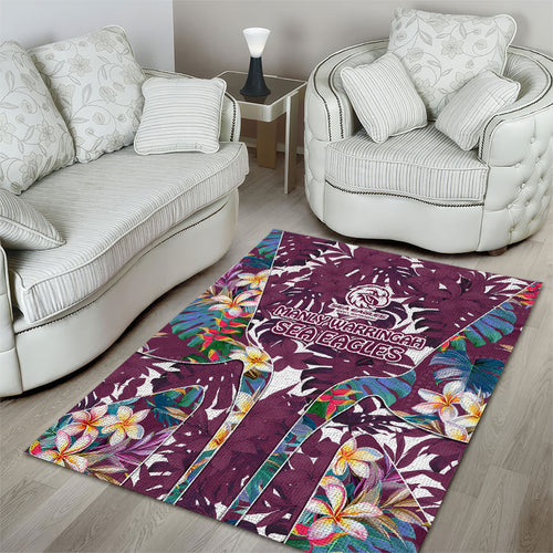 Manly Warringah Sea Eagles Area Rug Tropical Hibiscus Floral Pattern With Maroon And White Accents