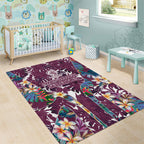 Manly Warringah Sea Eagles Area Rug Tropical Hibiscus Floral Pattern With Maroon And White Accents
